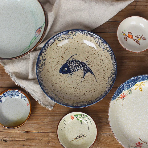 Range of plates on table