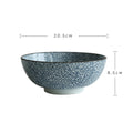 Round ceramic bowl with dimensions.