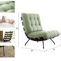 Mint green chair with dimensions and detailings