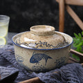Ramen bowl with lid on table