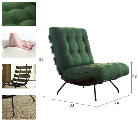 Forrest green chair with dimensions and detailings