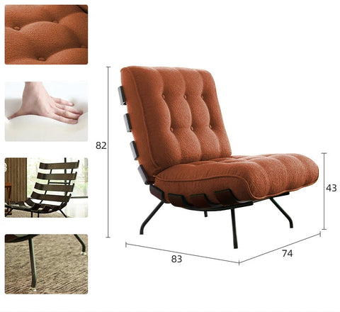 Rust chair with dimensions and detailings