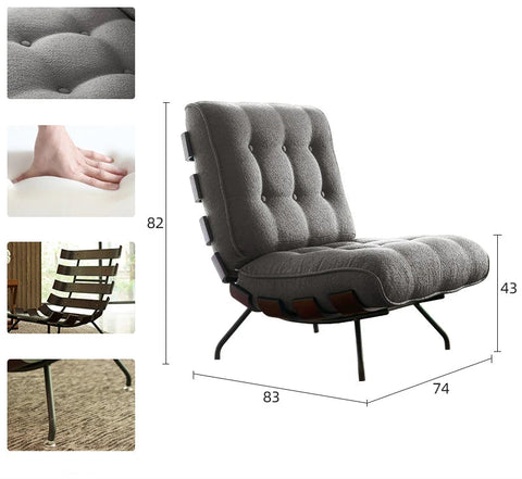 Dark gray chair with dimensions and detailings