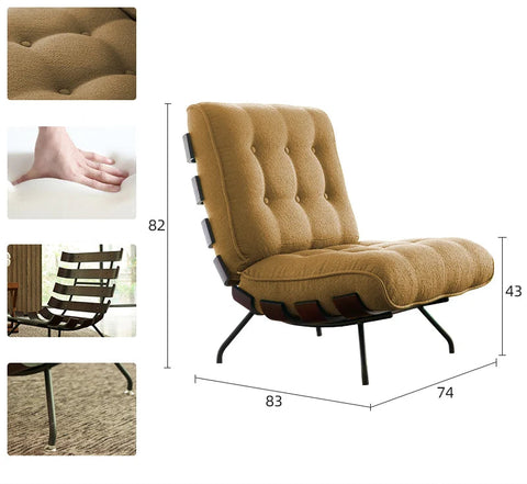 Tan chair with dimensions and detailings