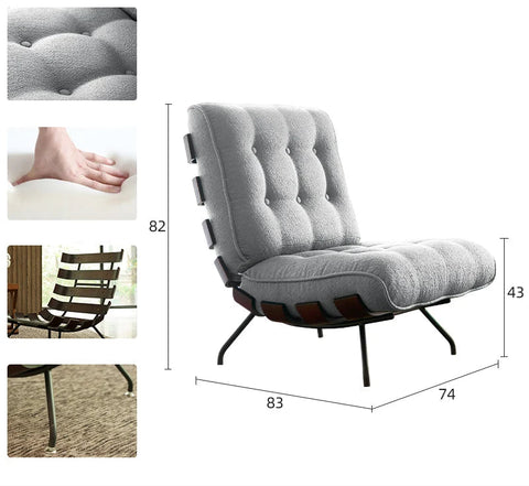 Light gray chair with dimensions and detailings