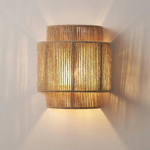 Woven wall light on wall